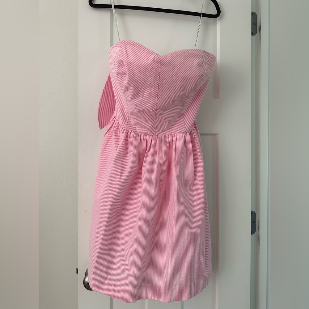 Strapless, pink and white lily Pulitzer dress